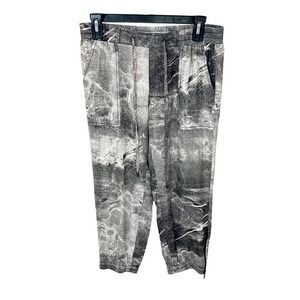 Go by Go Silk Washable Silk Jogger Pants Gray Abstract Print Ankle Zip Sz Small